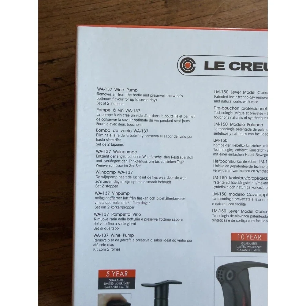Le Creuset 5 Piece Wine Tools Gift Set GS-901 Wine Pump, Lever NEW in sealed box